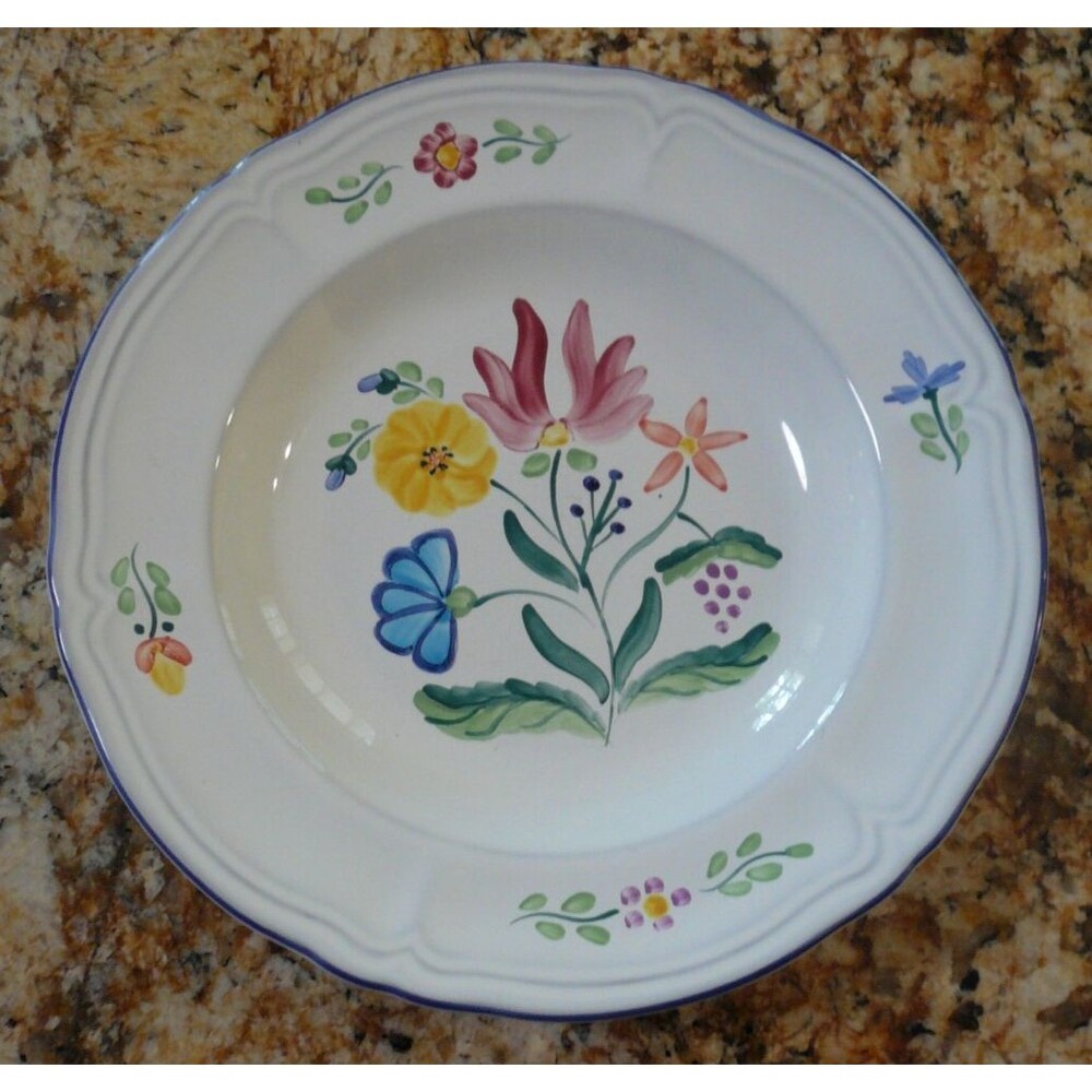 Herend Bouquet Village Pottery Large Rim Soup Salad Bowl 9" Hungary Chip on Base